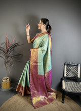 Load image into Gallery viewer, Charismatic Wedding Wear Kanjivaram Silk Rich Pallu Jacquard Border Designer Saree With Contrast Blouse Piece