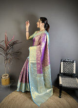 Load image into Gallery viewer, Charismatic Wedding Wear Kanjivaram Silk Rich Pallu Jacquard Border Designer Saree With Contrast Blouse Piece