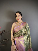 Load image into Gallery viewer, Charismatic Wedding Wear Kanjivaram Silk Rich Pallu Jacquard Border Designer Saree With Contrast Blouse Piece