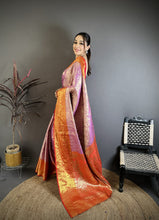 Load image into Gallery viewer, Charismatic Wedding Wear Kanjivaram Silk Rich Pallu Jacquard Border Designer Saree With Contrast Blouse Piece