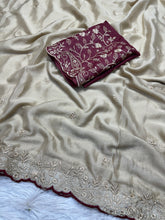 Load image into Gallery viewer, Luxury Party Wear Georgette Embroidery Work Designer Saree With Contrast Blouse Piece