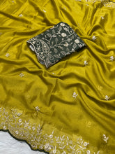 Load image into Gallery viewer, Luxury Party Wear Georgette Embroidery Work Designer Saree With Contrast Blouse Piece