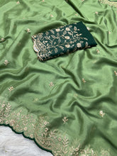 Load image into Gallery viewer, Luxury Party Wear Georgette Embroidery Work Designer Saree With Contrast Blouse Piece