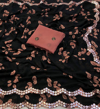 Load image into Gallery viewer, Blossom Festive Wear Pure Soft Chiffon Floral Print Design Mirror Work Saree With Blouse Piece