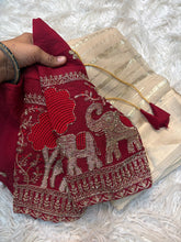 Load image into Gallery viewer, Admirable Party Wear Pure Viscose Georgette Silk Beads Work Blouse Designer Saree For Wedding