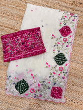 Load image into Gallery viewer, Glamorous Festive Wear Crystal Tissue Zari Embroiderey Hand Applique Work Fancy Designer Saree With Unstitched Blouse