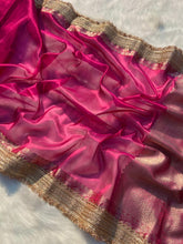 Load image into Gallery viewer, Gratifying Function Wear Rani Color Banarasi Tissue Silk Jacquard n Lace Work Fancy Designer Saree