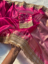 Load image into Gallery viewer, Gratifying Function Wear Rani Color Banarasi Tissue Silk Jacquard n Lace Work Fancy Designer Saree