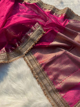 Load image into Gallery viewer, Gratifying Function Wear Rani Color Banarasi Tissue Silk Jacquard n Lace Work Fancy Designer Saree