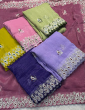 Load image into Gallery viewer, Glossy Wedding Wear Crunchy Silk Thread n Multi Embroidery Work Fancy Desinger Saree For Occasion