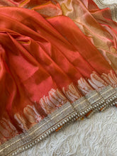 Load image into Gallery viewer, Outstanding Function Wear Orange Color Banarasi Tissue Silk Jacquard n Lace Work Fancy Designer Saree