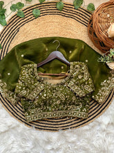 Load image into Gallery viewer, Outstanding Festival Wear Satin Silk Heavy Embroidery n Aarco Work Fancy Designer Saree With Stitched Blouse