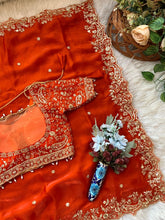 Load image into Gallery viewer, Outstanding Festival Wear Satin Silk Heavy Embroidery n Aarco Work Fancy Designer Saree With Stitched Blouse