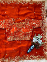 Load image into Gallery viewer, Outstanding Festival Wear Satin Silk Heavy Embroidery n Aarco Work Fancy Designer Saree With Stitched Blouse