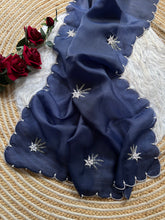 Load image into Gallery viewer, Glorious Wedding Wear Blue Colour Pure Organza Silk Heavy Lace Work With Pearls Fancy Designer Saree