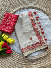 Load image into Gallery viewer, Imaginative Party Wear Soft Tussar Silk Zari Weaving With Beautiful Gotapatti Work Fancy Designer Saree