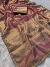 Load image into Gallery viewer, Gratifying Festive Wear Banarasi Tissue Silk Jacquard Border n Handwork Saree With Elegant Blouse Piece
