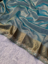 Load image into Gallery viewer, Glossy Wedding Wear Banarasi Tissue Silk Jacquard n Heavy Mirror Lace Work Fancy Saree With Special Occasions