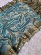 Load image into Gallery viewer, Glossy Wedding Wear Banarasi Tissue Silk Jacquard n Heavy Mirror Lace Work Fancy Saree With Special Occasions