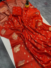 Load image into Gallery viewer, New Wedding Wear Pure Soft Viscose Crape Silk Zari Chit Palllu n Pichwari Border Fancy Designer Saree With Blouse