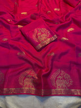 Load image into Gallery viewer, Quintessential Pure Soft Viscose Fabric Golden Zari Jacquard Work Fancy Designer Saree With Blouse