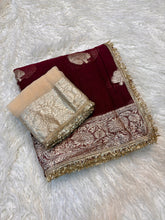 Load image into Gallery viewer, Captivating Wedding Wear Viscose Georgette Jacquard Zari Work Lace Border Designer Saree