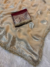 Load image into Gallery viewer, Captivating Wedding Wear Viscose Georgette Jacquard Zari Work Lace Border Designer Saree