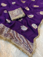 Load image into Gallery viewer, Captivating Wedding Wear Viscose Georgette Jacquard Zari Work Lace Border Designer Saree