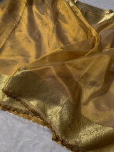 Load image into Gallery viewer, Adorning Function Wear Golden Colour Banarasi Tissue Silk Jacquared Zari Weaving n Lace Work Fancy Designer Saree