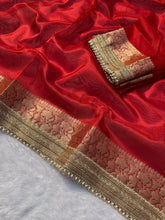 Load image into Gallery viewer, Admirable Festive Wear Red Colour Banarasi Tissue Silk Jacquard n Lace Work Fancy Designer Partywear Saree