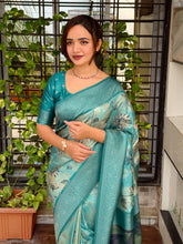 Load image into Gallery viewer, Glamorous Festive Wear Banarasi Satin Silk Jacquard Zari Border Fancy Designer Saree With Blouse Piece