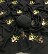 Load image into Gallery viewer, Latest Partywear Georgette Floral Embroidery n Tussle Work Fancy Designer Saree With Blouse
