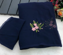 Load image into Gallery viewer, Latest Partywear Georgette Floral Embroidery n Tussle Work Fancy Designer Saree With Blouse