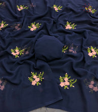 Load image into Gallery viewer, Latest Partywear Georgette Floral Embroidery n Tussle Work Fancy Designer Saree With Blouse