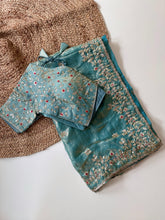Load image into Gallery viewer, Glossy Wedding Wear Silk Embroidery n Sequence Work Arco Border Saree With Stitched Blouse