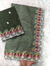 Load image into Gallery viewer, Imaginative Party Wear Cotton Satin Bandhej Print n Embroidered Work With Zari Border Fancy Saree