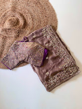 Load image into Gallery viewer, Glossy Wedding Wear Silk Embroidery n Sequence Work Arco Border Saree With Stitched Blouse