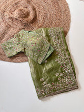 Load image into Gallery viewer, Glossy Wedding Wear Silk Embroidery n Sequence Work Arco Border Saree With Stitched Blouse