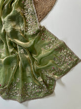 Load image into Gallery viewer, Glossy Wedding Wear Silk Embroidery n Sequence Work Arco Border Saree With Stitched Blouse