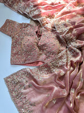 Load image into Gallery viewer, Glossy Wedding Wear Silk Embroidery n Sequence Work Arco Border Saree With Stitched Blouse