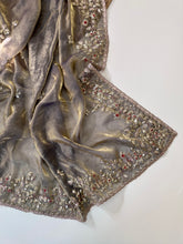 Load image into Gallery viewer, Glossy Wedding Wear Silk Embroidery n Sequence Work Arco Border Saree With Stitched Blouse