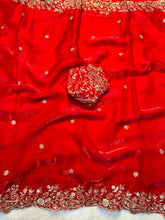 Load image into Gallery viewer, Admirable Wedding Wear Silk Heavy Embroidery n Aarco Work Fancy Designer Saree With Elegant Blouse Piece