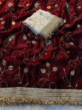 Load image into Gallery viewer, Gratifying Party Wear Silk Embroidery n Sequence Work Saree With Contrast Blouse Piece