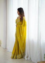 Load image into Gallery viewer, Opulent Party Wear Silk Georgette Thread Sequence Work Fancy Designer Saree With Unstitched Blouse