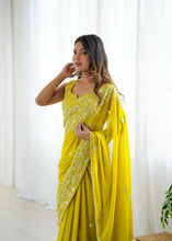 Load image into Gallery viewer, Opulent Party Wear Silk Georgette Thread Sequence Work Fancy Designer Saree With Unstitched Blouse