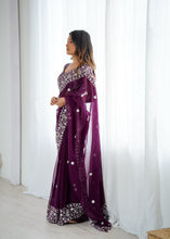Load image into Gallery viewer, Opulent Party Wear Silk Georgette Thread Sequence Work Fancy Designer Saree With Unstitched Blouse