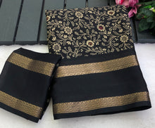 Load image into Gallery viewer, Gratifying Festive Wear Chiffon Print Work n Weaving Border Fancy Designer Saree With Blouse Piece