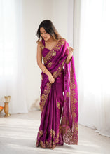 Load image into Gallery viewer, Prettiest Wedding Wear Silk Thread With Sequence Work Fancy Designer Saree With Unstitched Blouse