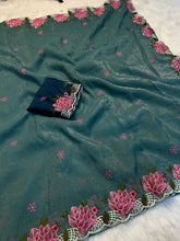 Load image into Gallery viewer, Marvellous Function Wear Soft Crunchy Silk Embroidery Thread n Cut Work Fancy Saree With Blissful Blouse Piece