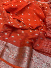 Load image into Gallery viewer, Charismatic Party Wear Pure Viscose Chinoon Zari Jacquard Weaving Work Fancy Designer Saree With Glowing Blouse Piece